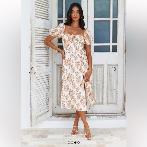 Hello Molly Find Me At Brunch Midi Dress Orange Floral - Picture 3 of 9